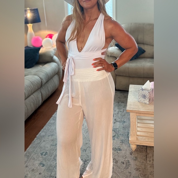 White Criss Cross Plunging One Piece | Sz Medium - Picture 3 of 6